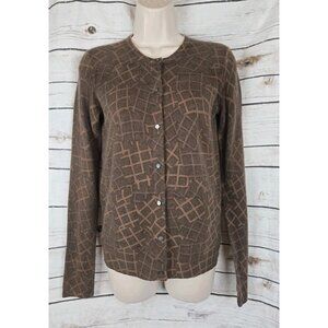 TSE Animal Geo Print 100% Cashmere Sweater Cardigan XS Brown Womens Button Front
